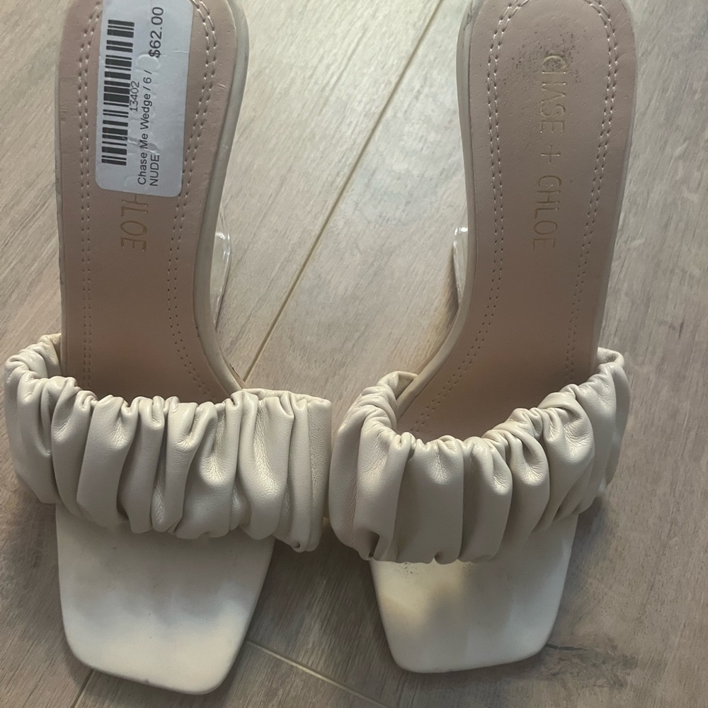 Chase + Chloe Cream Ruffled Heels